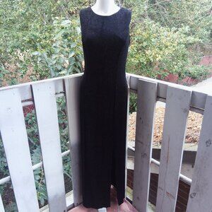 Vintage Y2K 90s Slinky Glitter Formal Long Black Gown Dress